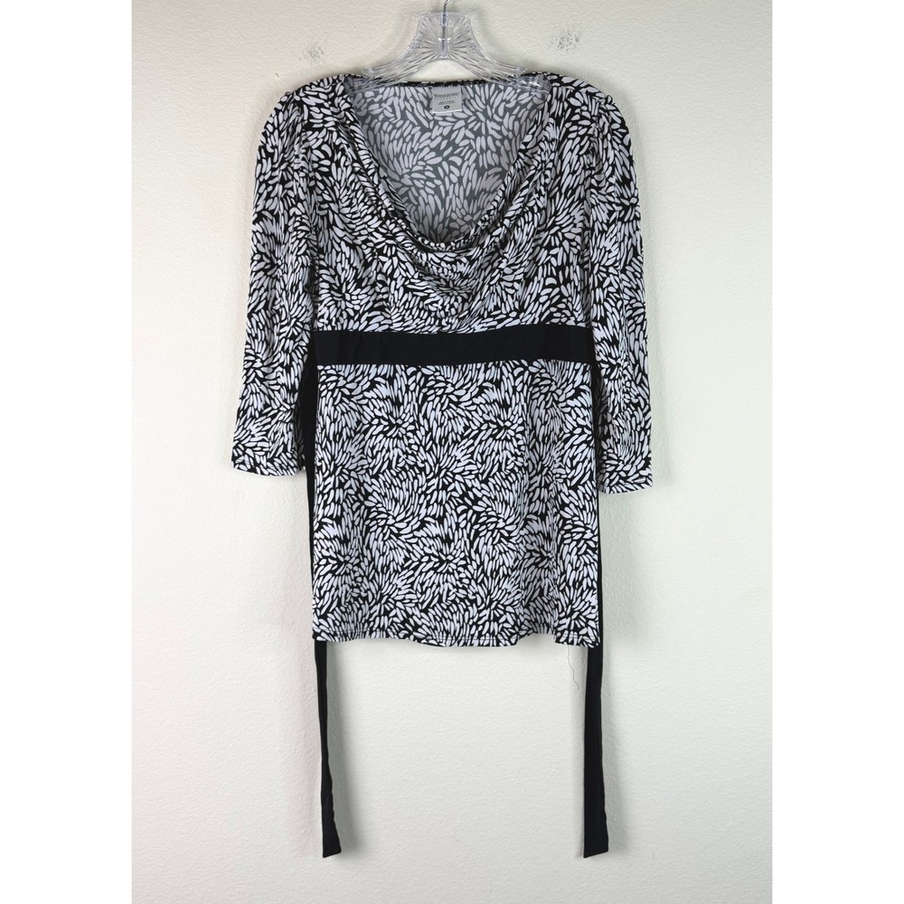 Motherhood Maternity Top Women Small Black White Abstract Cowl Neck Tie Back